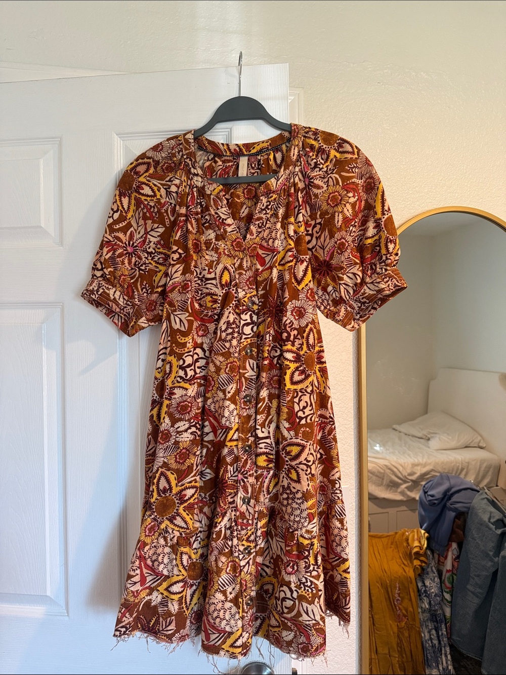 Pilcro Multicolor Floral Rust and Yellow Midi Dress